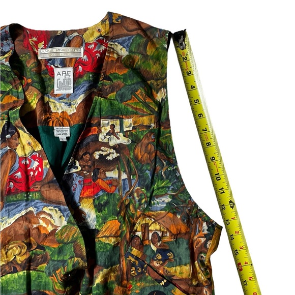 VTG 90s Anne Pinkerton Ape Womens Large Silk Tribal Landscape Print Vest Blouse - Picture 5 of 6